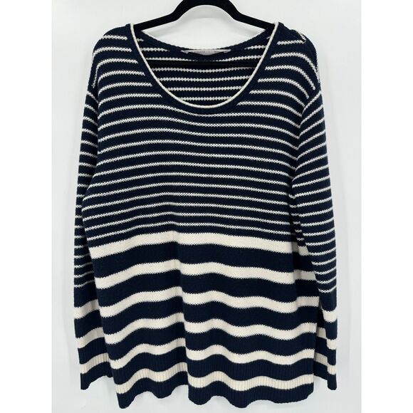 ATHLETA Kennewick Blue White Striped Merino Wool Side Slit Sweater Size L - Picture 3 of 7